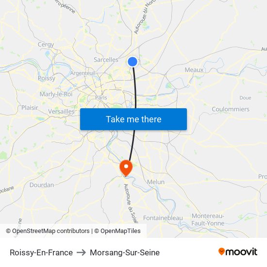 Roissy-En-France to Morsang-Sur-Seine map