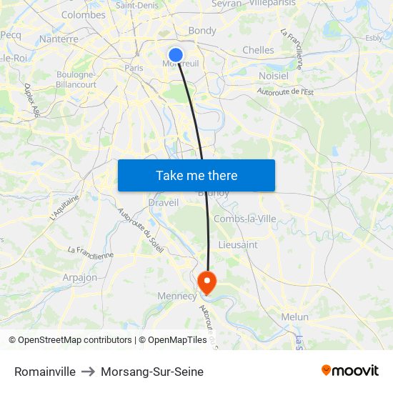 Romainville to Morsang-Sur-Seine map