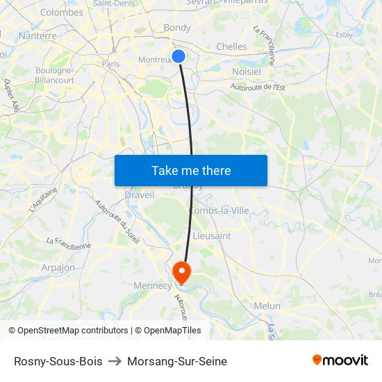 Rosny-Sous-Bois to Morsang-Sur-Seine map