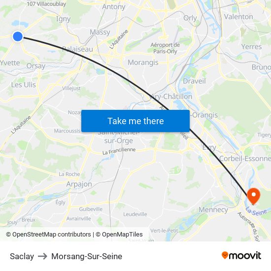 Saclay to Morsang-Sur-Seine map