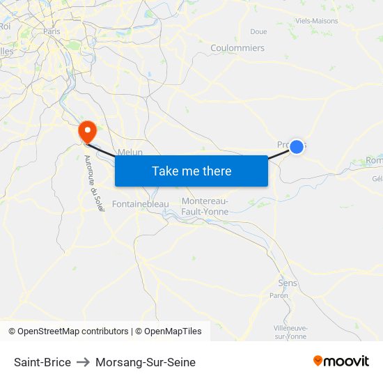 Saint-Brice to Morsang-Sur-Seine map