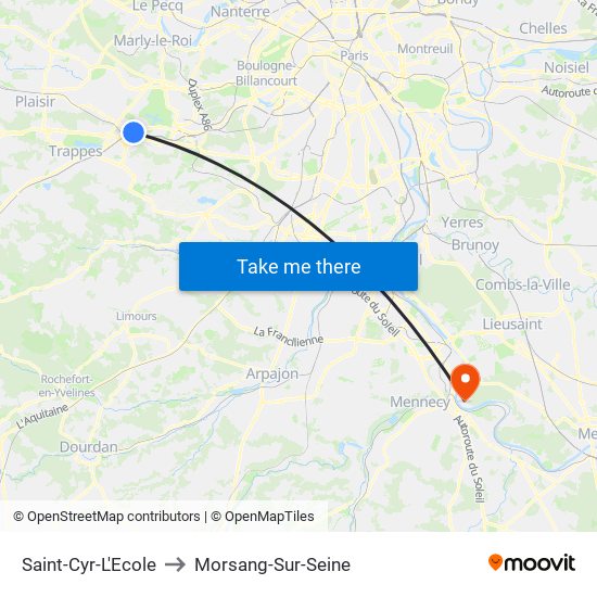 Saint-Cyr-L'Ecole to Morsang-Sur-Seine map