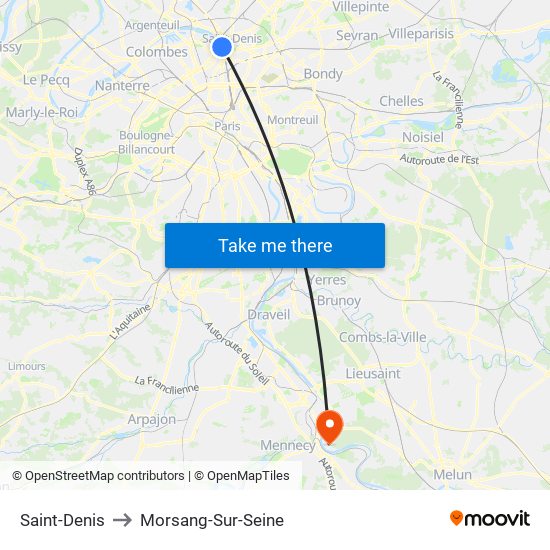 Saint-Denis to Morsang-Sur-Seine map