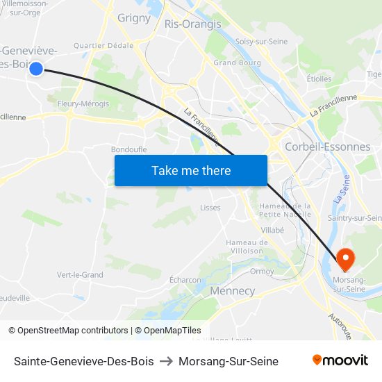 Sainte-Genevieve-Des-Bois to Morsang-Sur-Seine map