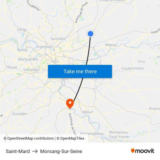 Saint-Mard to Morsang-Sur-Seine map