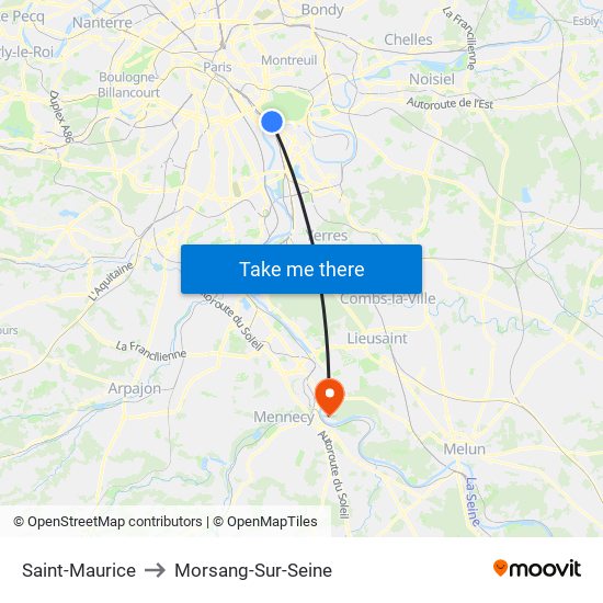 Saint-Maurice to Morsang-Sur-Seine map