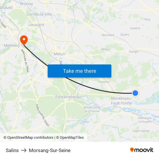 Salins to Morsang-Sur-Seine map