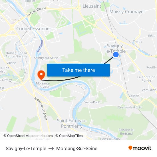 Savigny-Le-Temple to Morsang-Sur-Seine map