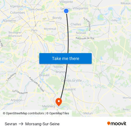 Sevran to Morsang-Sur-Seine map