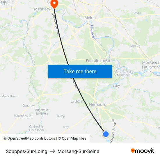 Souppes-Sur-Loing to Morsang-Sur-Seine map