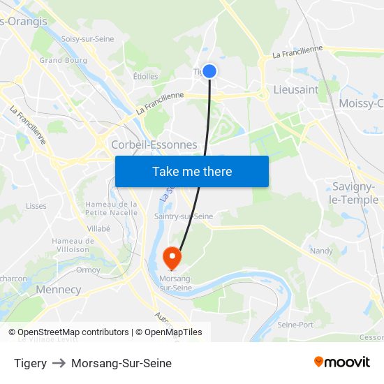 Tigery to Morsang-Sur-Seine map