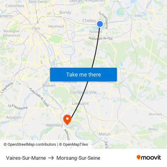 Vaires-Sur-Marne to Morsang-Sur-Seine map