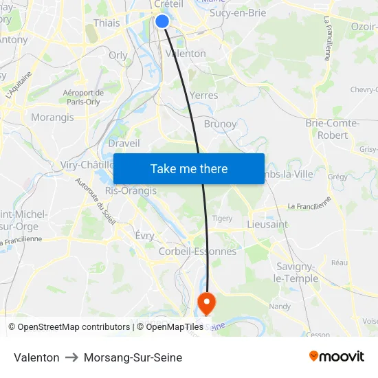 Valenton to Morsang-Sur-Seine map