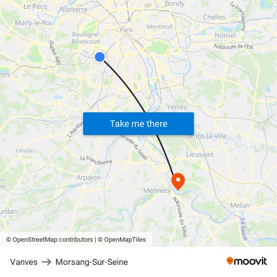 Vanves to Morsang-Sur-Seine map