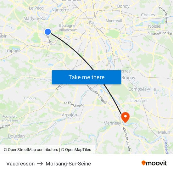 Vaucresson to Morsang-Sur-Seine map