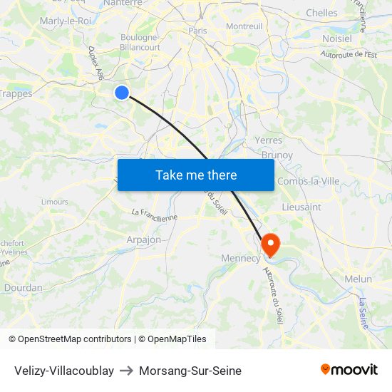 Velizy-Villacoublay to Morsang-Sur-Seine map