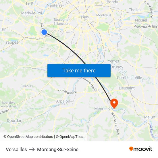 Versailles to Morsang-Sur-Seine map