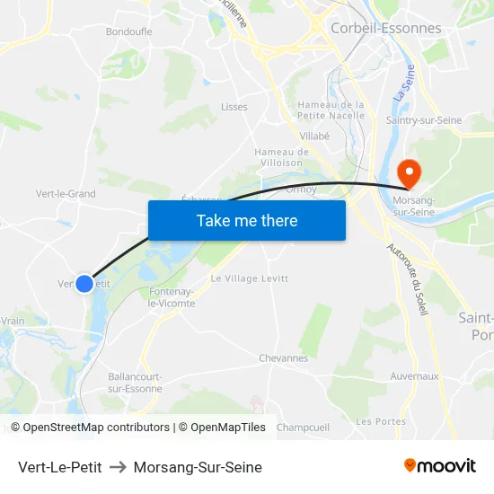 Vert-Le-Petit to Morsang-Sur-Seine map