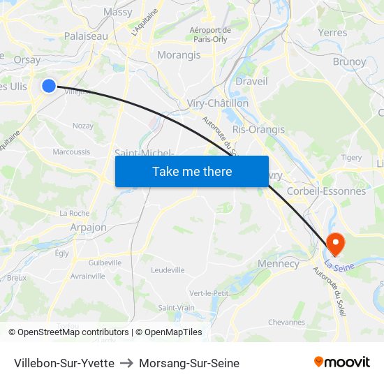 Villebon-Sur-Yvette to Morsang-Sur-Seine map