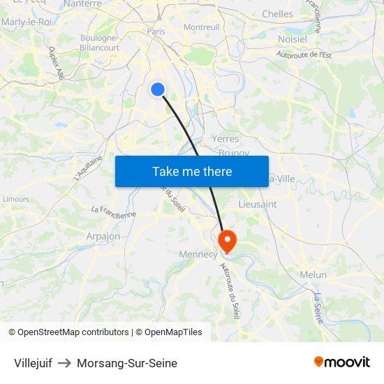 Villejuif to Morsang-Sur-Seine map