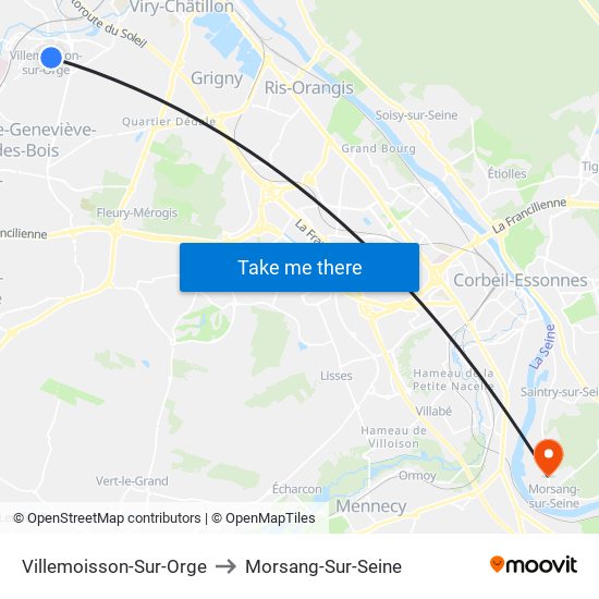 Villemoisson-Sur-Orge to Morsang-Sur-Seine map