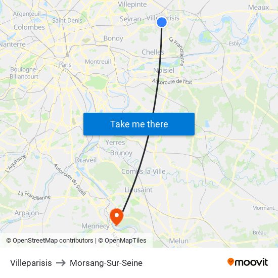 Villeparisis to Morsang-Sur-Seine map