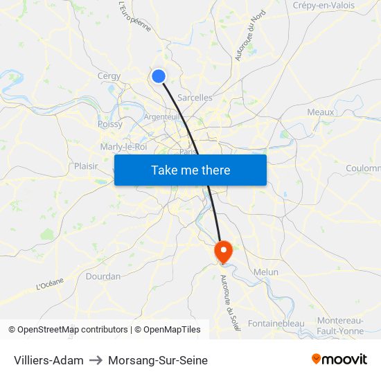 Villiers-Adam to Morsang-Sur-Seine map