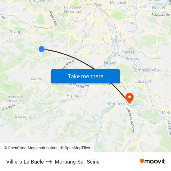 Villiers-Le-Bacle to Morsang-Sur-Seine map