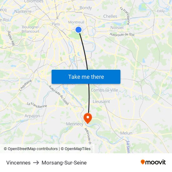 Vincennes to Morsang-Sur-Seine map