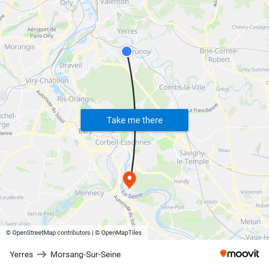 Yerres to Morsang-Sur-Seine map