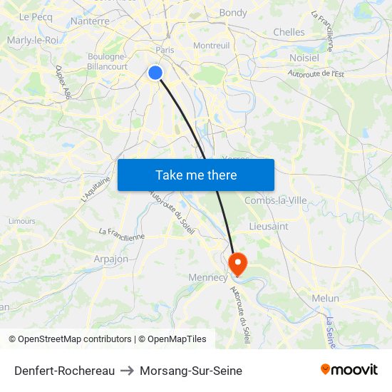 Denfert-Rochereau to Morsang-Sur-Seine map