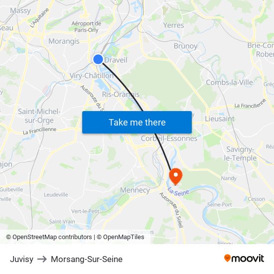 Juvisy to Morsang-Sur-Seine map