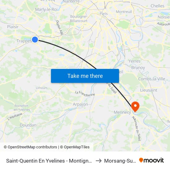 Saint-Quentin En Yvelines - Montigny-Le-Bretonneux to Morsang-Sur-Seine map