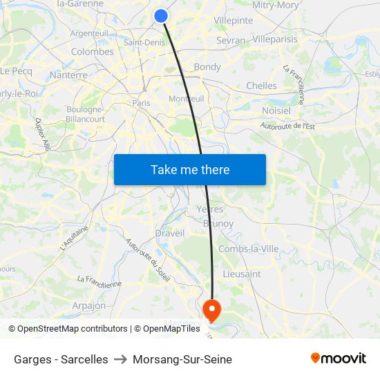 Garges - Sarcelles to Morsang-Sur-Seine map