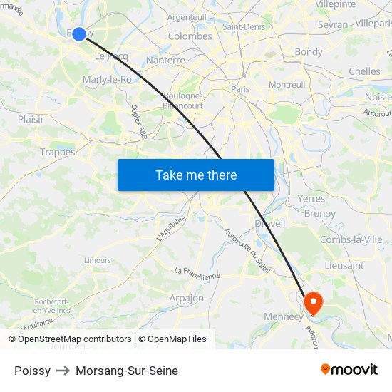Poissy to Morsang-Sur-Seine map