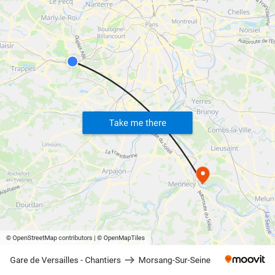 Gare de Versailles - Chantiers to Morsang-Sur-Seine map