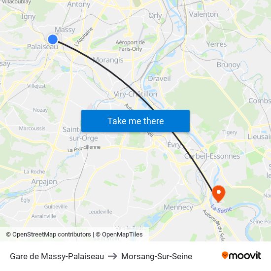 Gare de Massy-Palaiseau to Morsang-Sur-Seine map