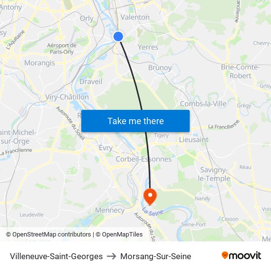 Villeneuve-Saint-Georges to Morsang-Sur-Seine map