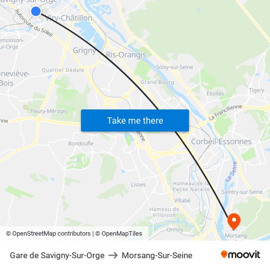 Gare de Savigny-Sur-Orge to Morsang-Sur-Seine map