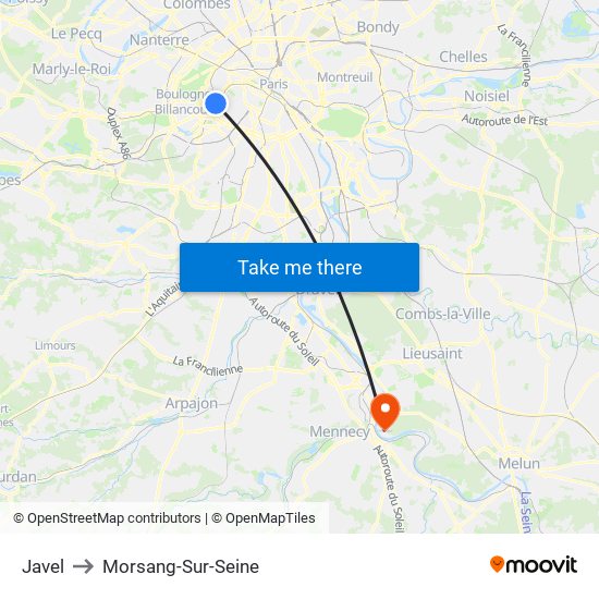 Javel to Morsang-Sur-Seine map