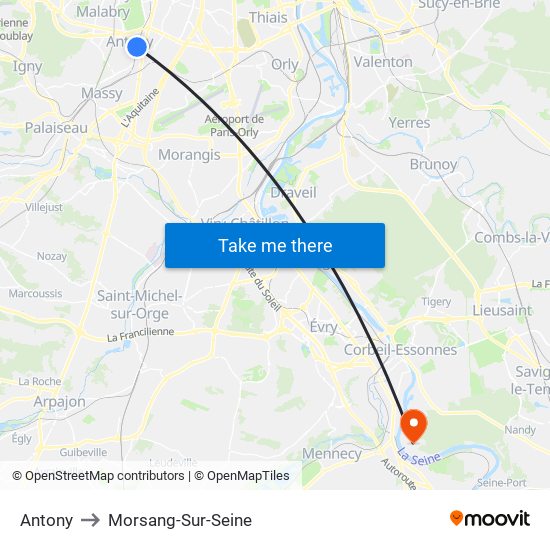 Antony to Morsang-Sur-Seine map