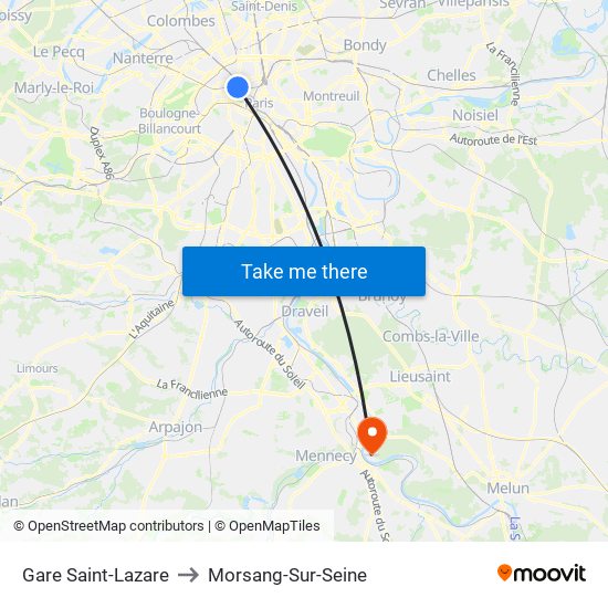 Gare Saint-Lazare to Morsang-Sur-Seine map