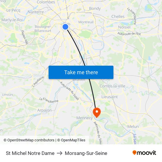 St Michel Notre Dame to Morsang-Sur-Seine map