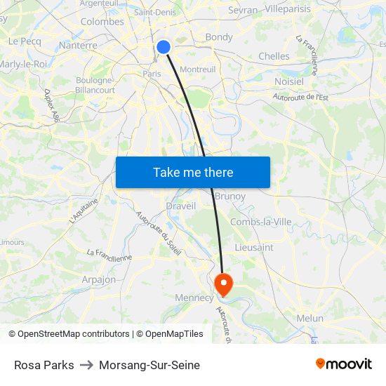 Rosa Parks to Morsang-Sur-Seine map