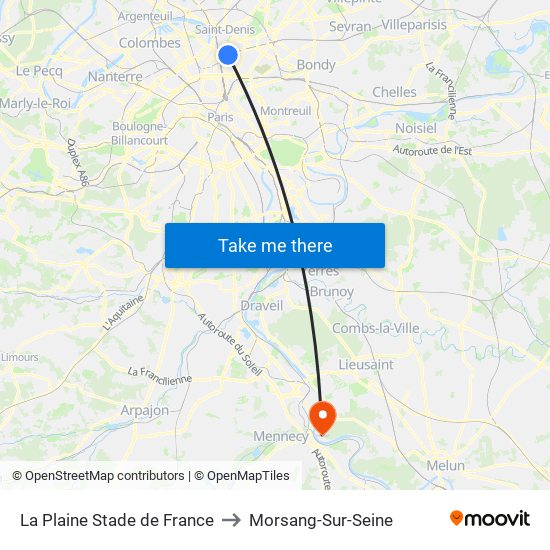 La Plaine Stade de France to Morsang-Sur-Seine map