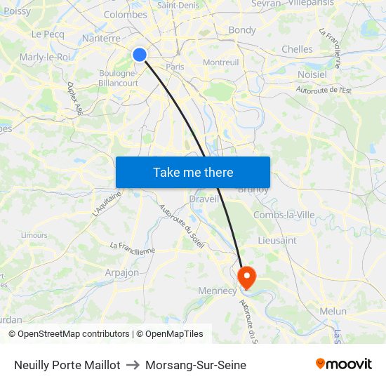 Neuilly Porte Maillot to Morsang-Sur-Seine map