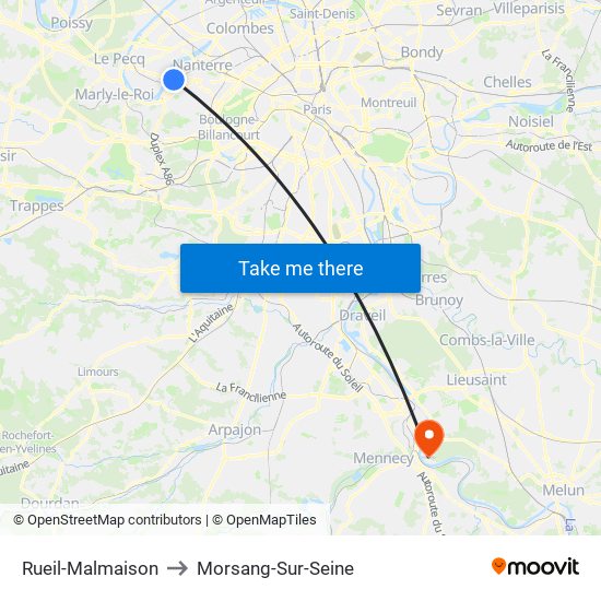 Rueil-Malmaison to Morsang-Sur-Seine map