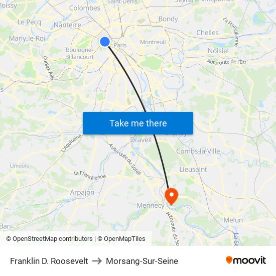 Franklin D. Roosevelt to Morsang-Sur-Seine map
