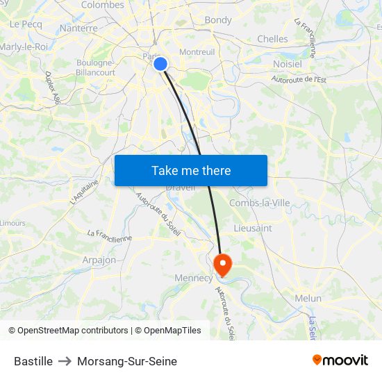 Bastille to Morsang-Sur-Seine map