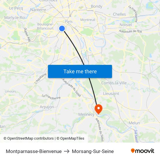 Montparnasse-Bienvenue to Morsang-Sur-Seine map